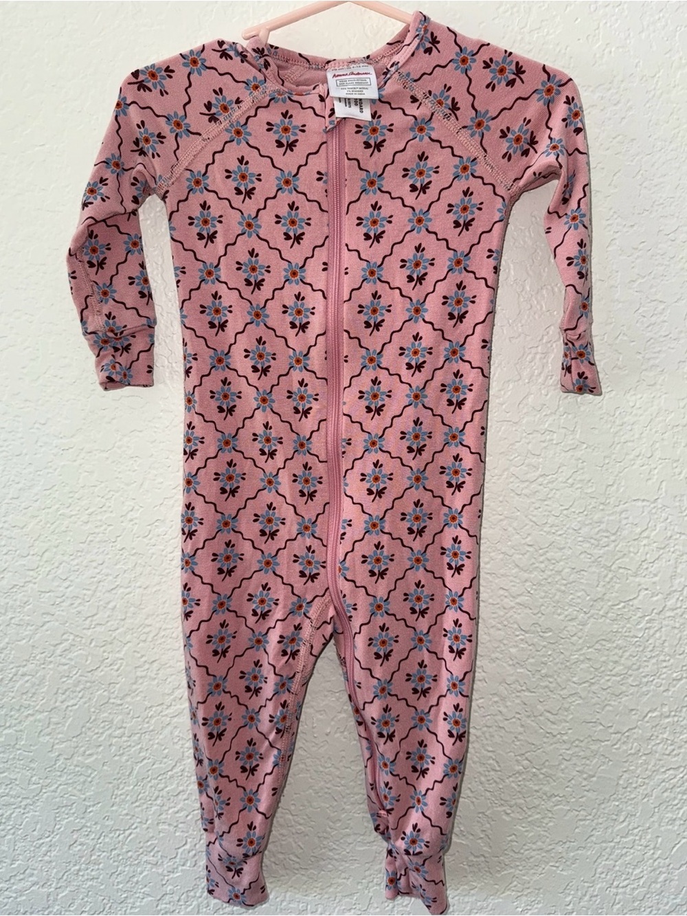 Hanna Andersson Pink Floral Zip-Front Footed One-Piece